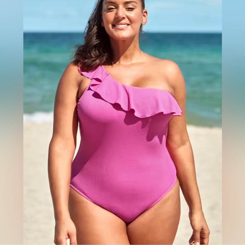 Cupshe One Shoulder Ruffle One Piece Swimsuit Pink NWT 3X Barbie